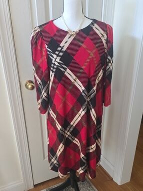 JH BRAND WOMEN'S PLUS SIZE RED & BLACK PLAID LINED DRESS SIZE 1X